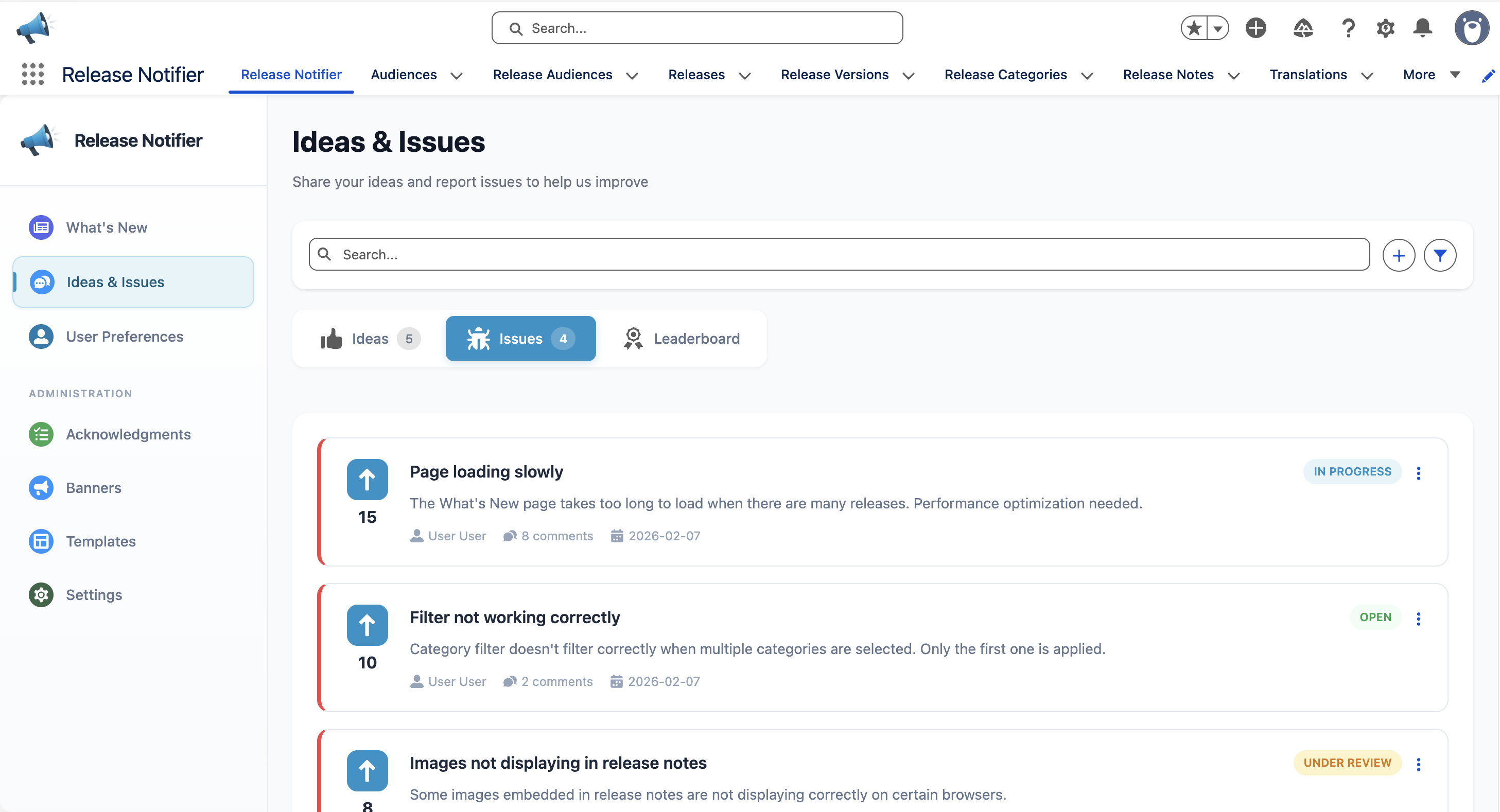 Issues list